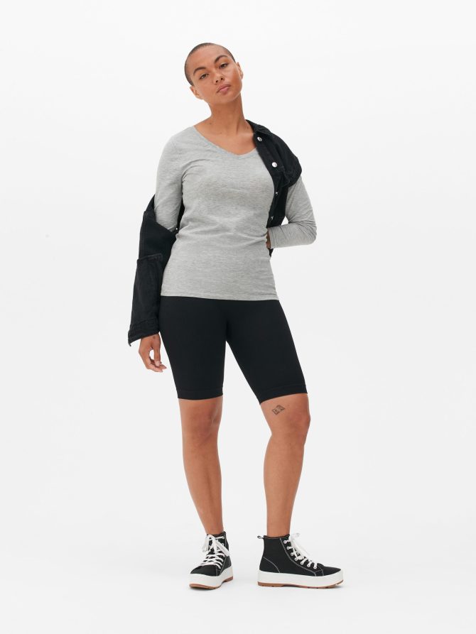 V-Neck Long Sleeve Cotton Rich Top