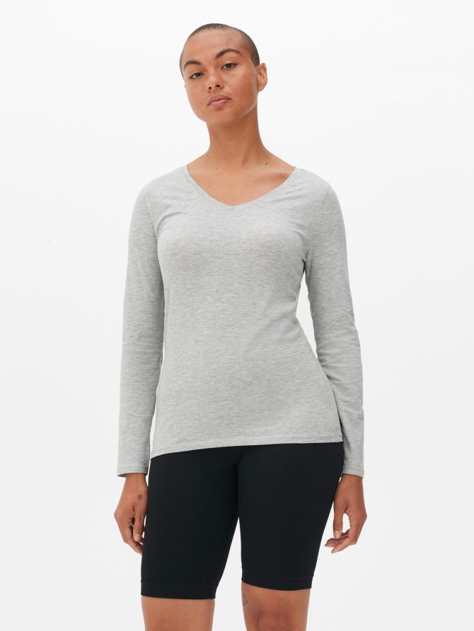 V-Neck Long Sleeve Cotton Rich Top - Image 2