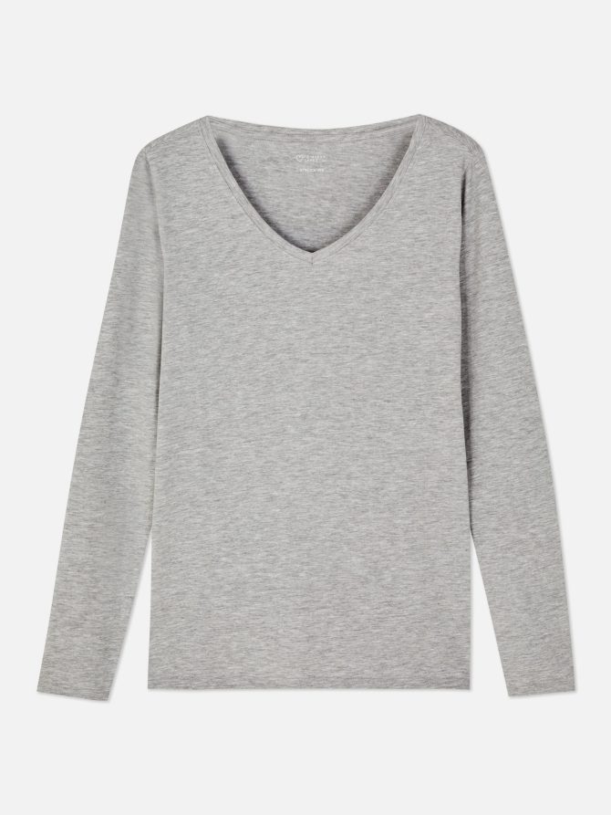 V-Neck Long Sleeve Cotton Rich Top - Image 5