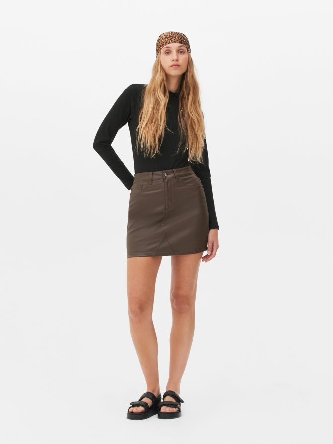 Coated Denim Mini Skirt