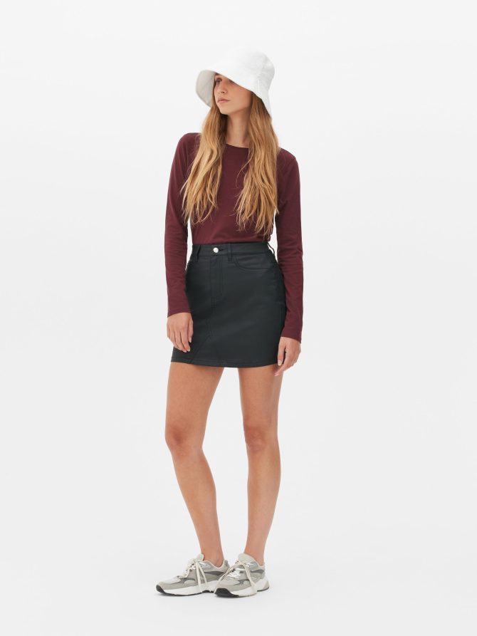 Coated Denim Mini Skirt