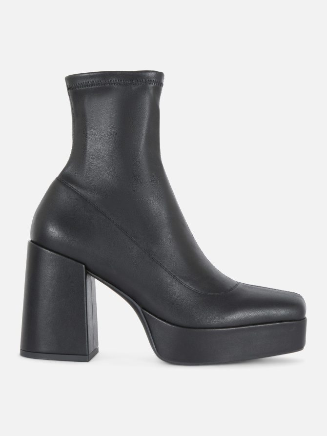 Faux Leather Platform Ankle Boots