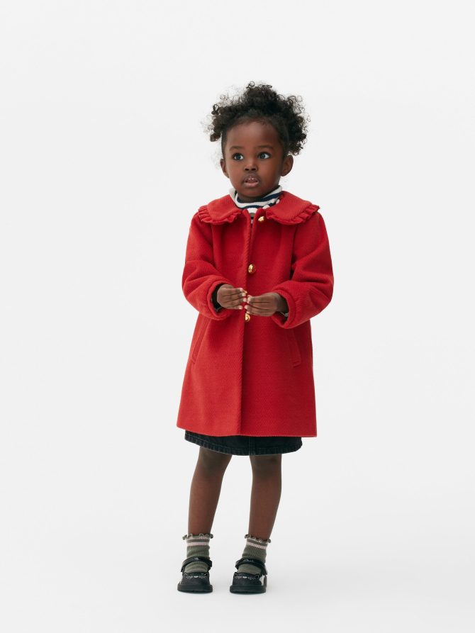 Ruffle Collar Button-Up Coat