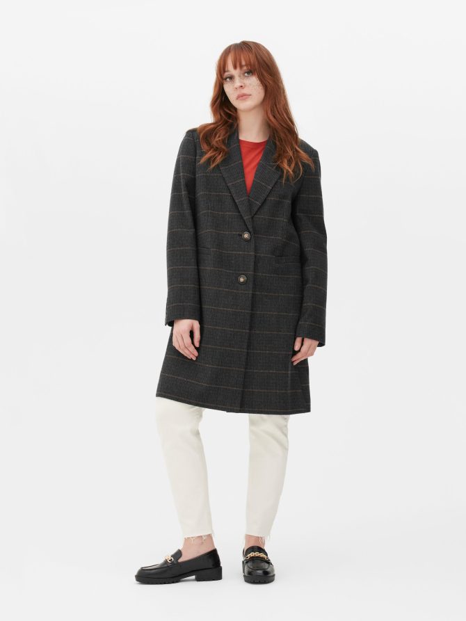 Checked Single-Breasted Coat - Image 2