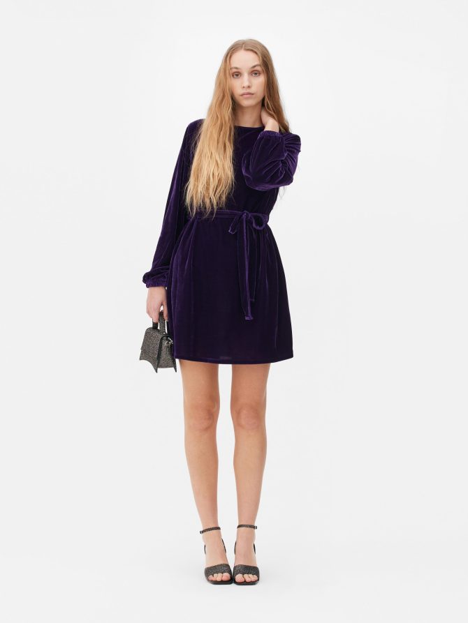Velvet Long Sleeve Smock Dress