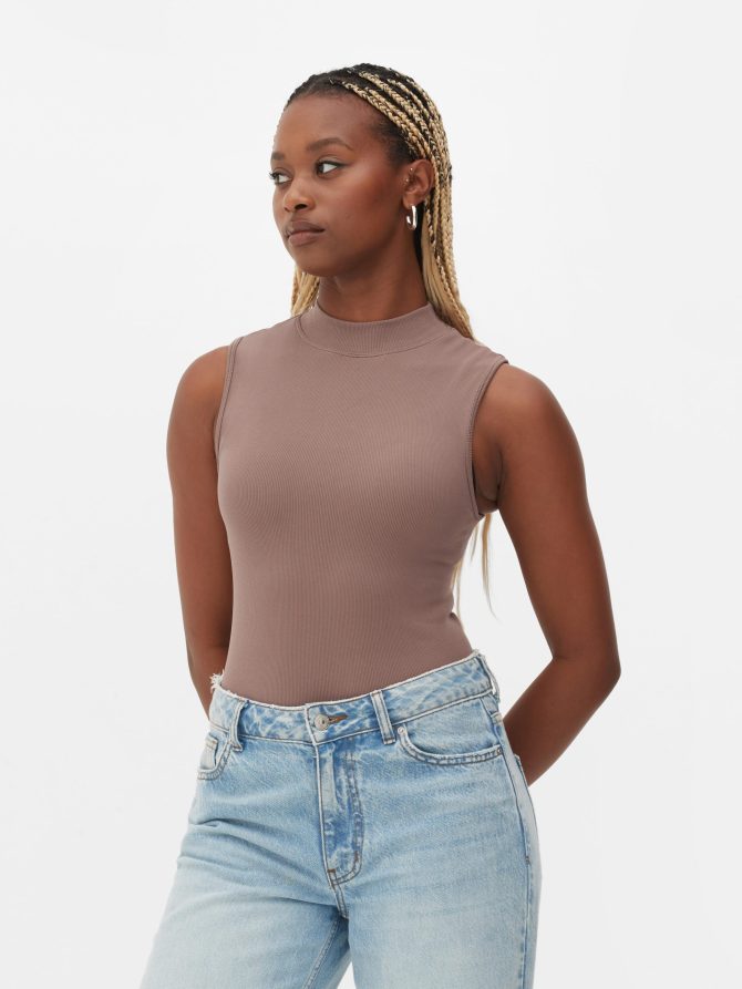 High Neck Narrow Rib Bodysuit - Image 2