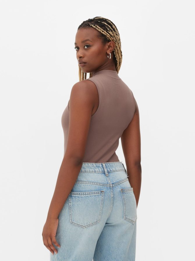 High Neck Narrow Rib Bodysuit - Image 4