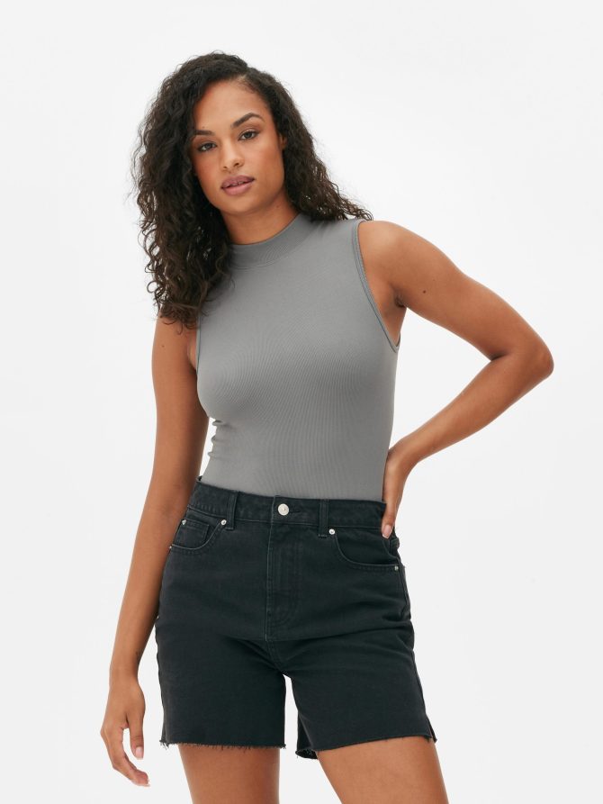 High Neck Narrow Rib Bodysuit - Image 2