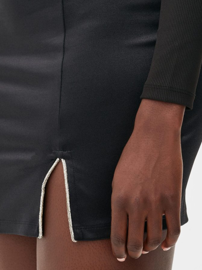 Diamante Split Detail Satin Mini Skirt - Image 3