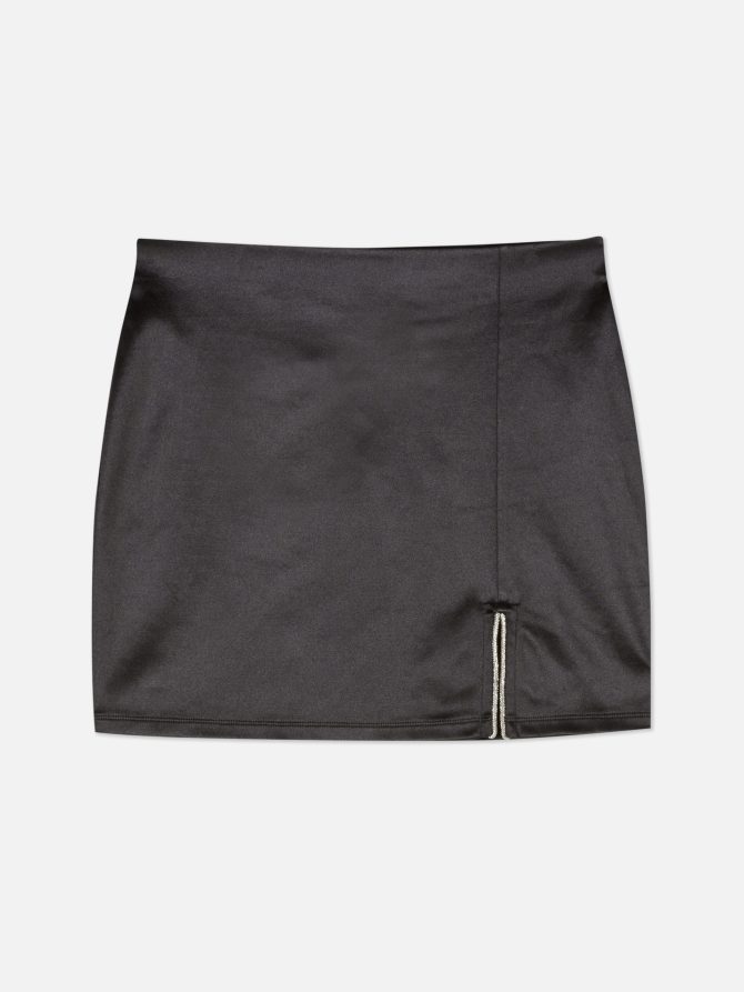 Diamante Split Detail Satin Mini Skirt - Image 5