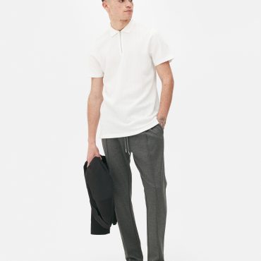 Cable Texture Quarter Zip Polo Shirt