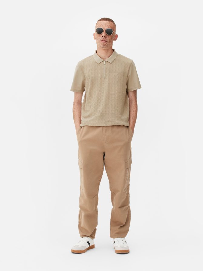 Cable Texture Quarter Zip Polo Shirt
