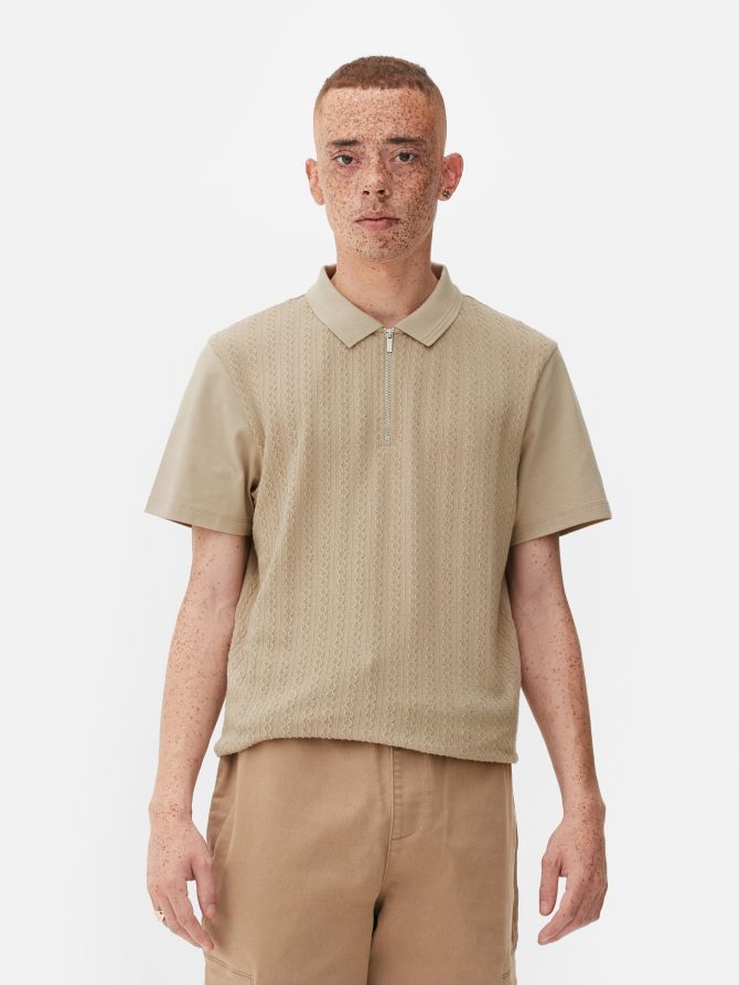 Cable Texture Quarter Zip Polo Shirt - Image 2