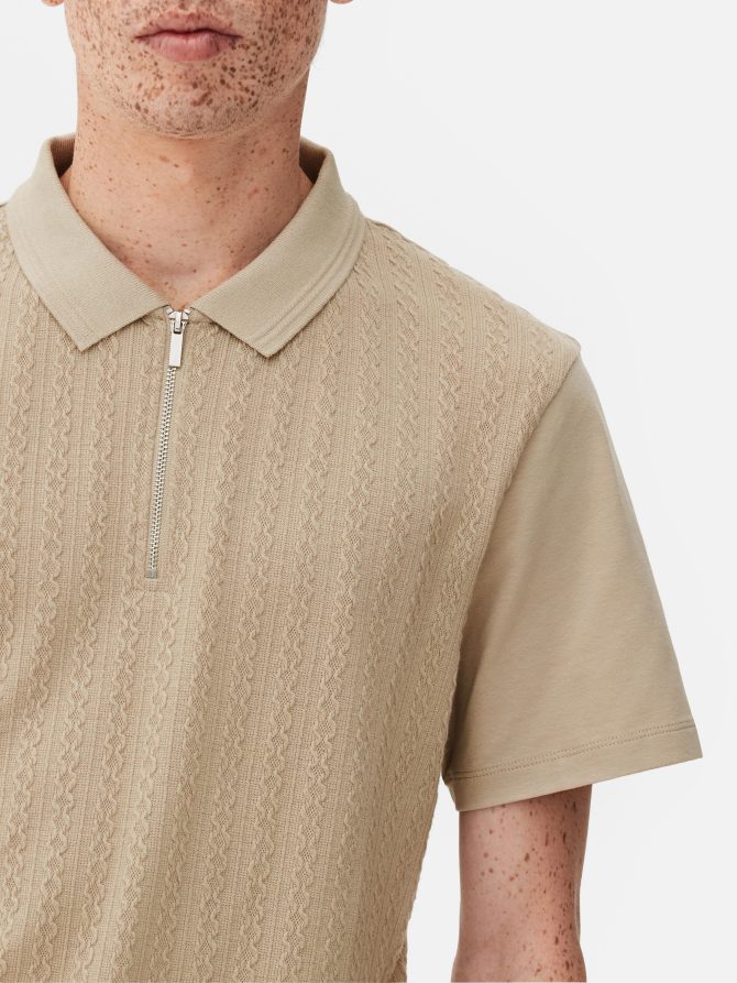 Cable Texture Quarter Zip Polo Shirt - Image 3