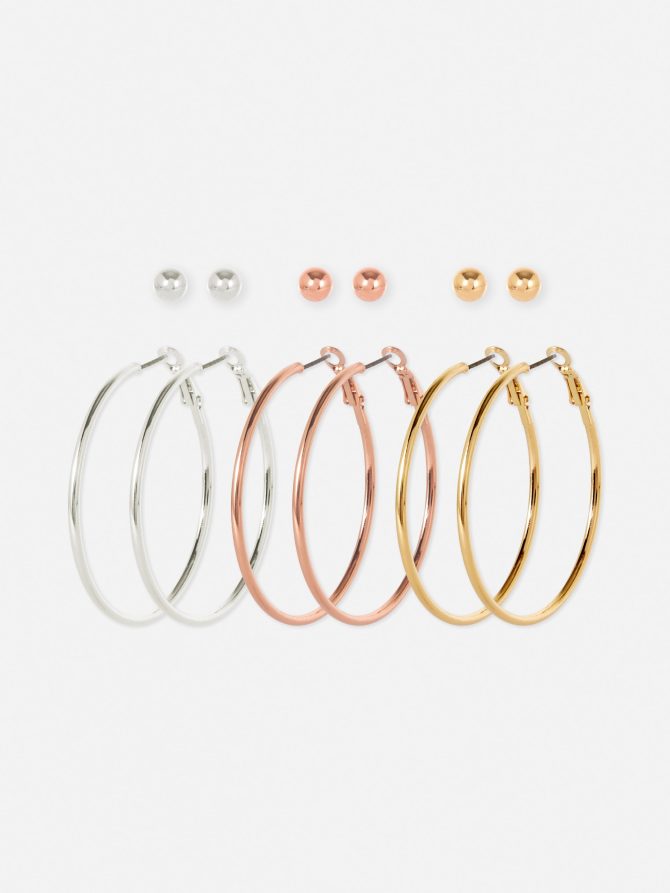 6-Pack Metallic Stud and Hoop Earrings