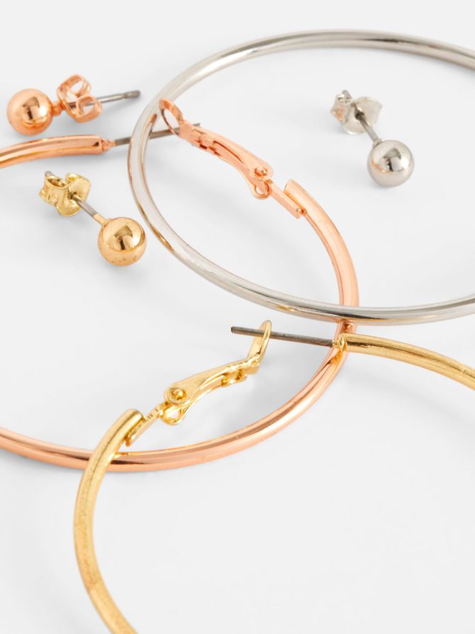 6-Pack Metallic Stud and Hoop Earrings - Image 2