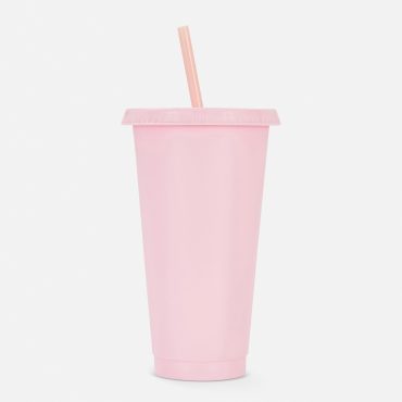 Color Block Lidded Cup With Straw