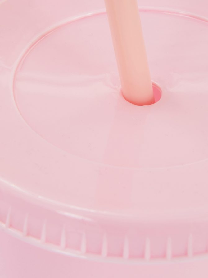 Color Block Lidded Cup With Straw - Image 2