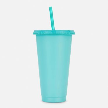 Color Block Lidded Cup With Straw