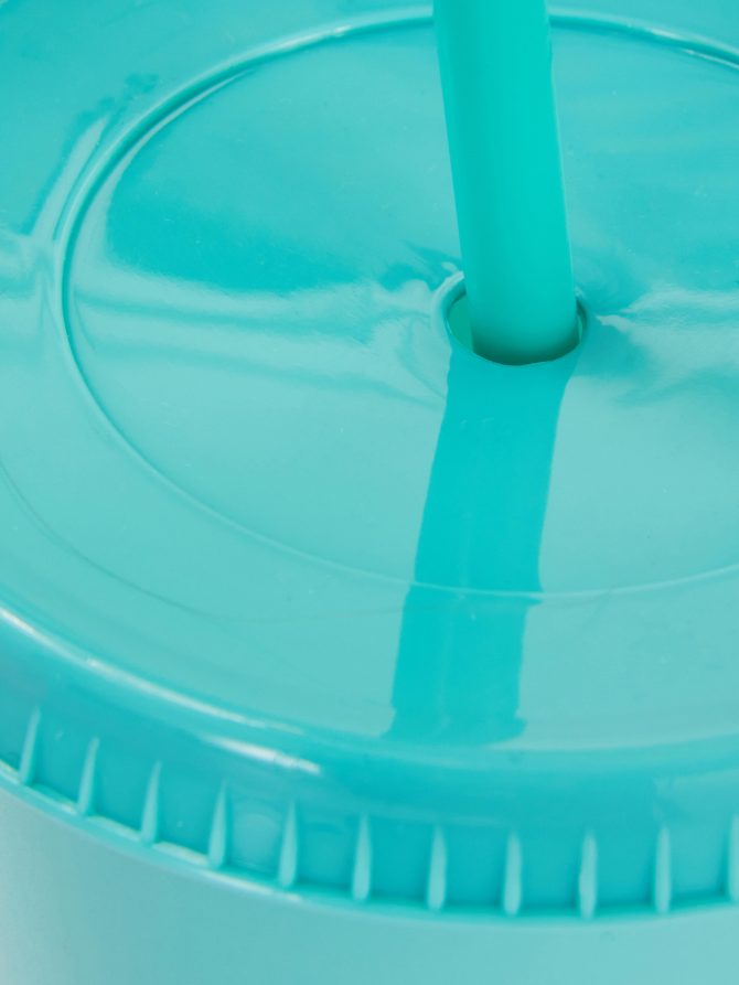 Color Block Lidded Cup With Straw - Image 2