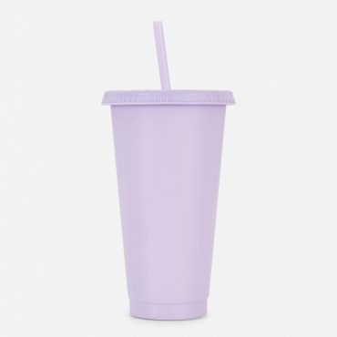 Color Block Lidded Cup With Straw