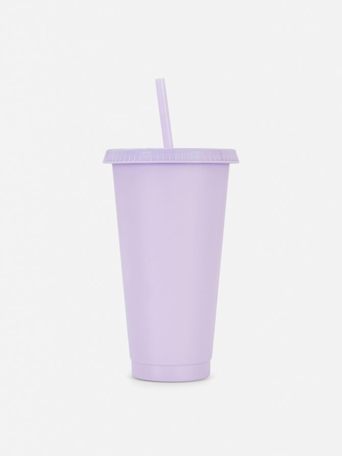 Color Block Lidded Cup With Straw