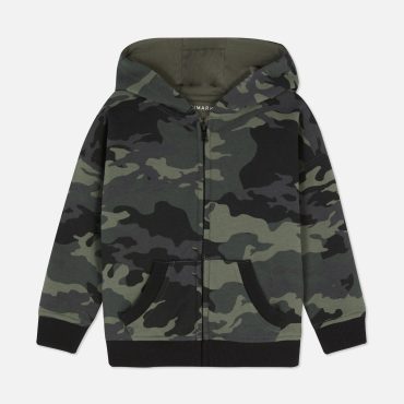 Camo Print Zip Hoodie