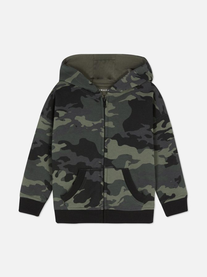 Camo Print Zip Hoodie