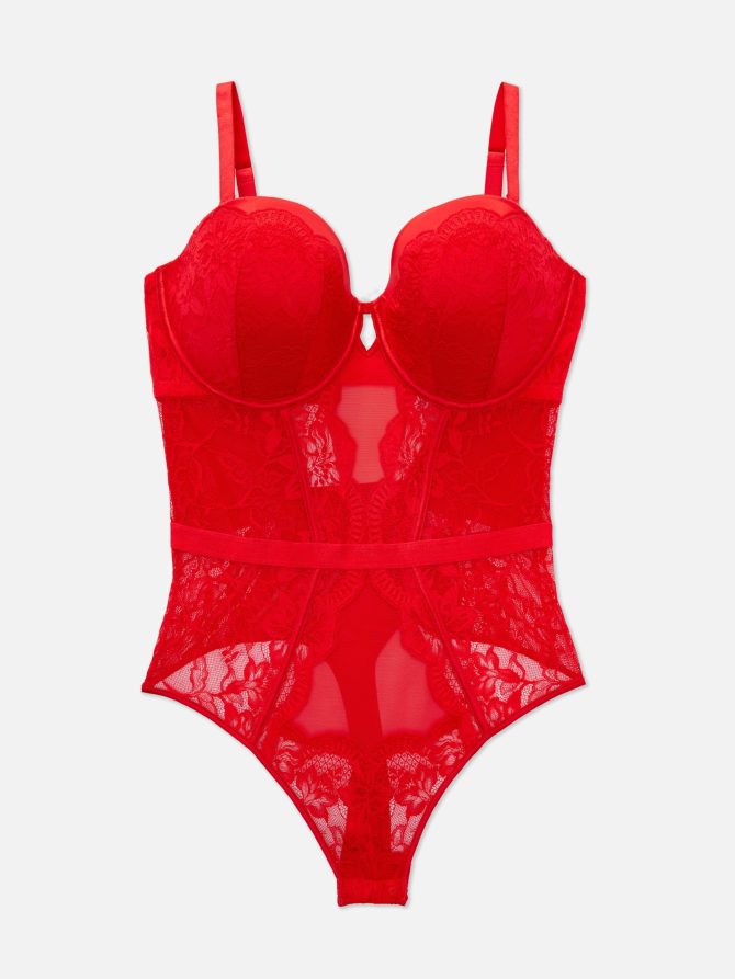 A-D Satin and Lace Cupped Bodysuit