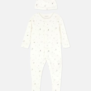 Celestial Print Velour Sleeper & Hat Set