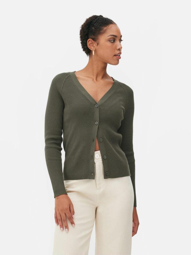 Ribbed V-neck Cardigan - Image 2