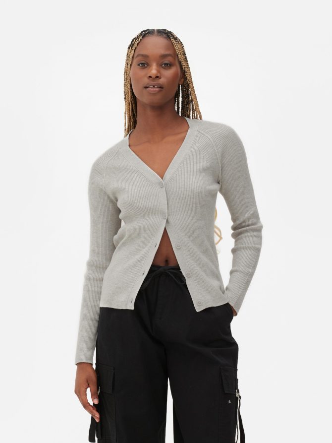 Ribbed V-neck Cardigan - Image 2