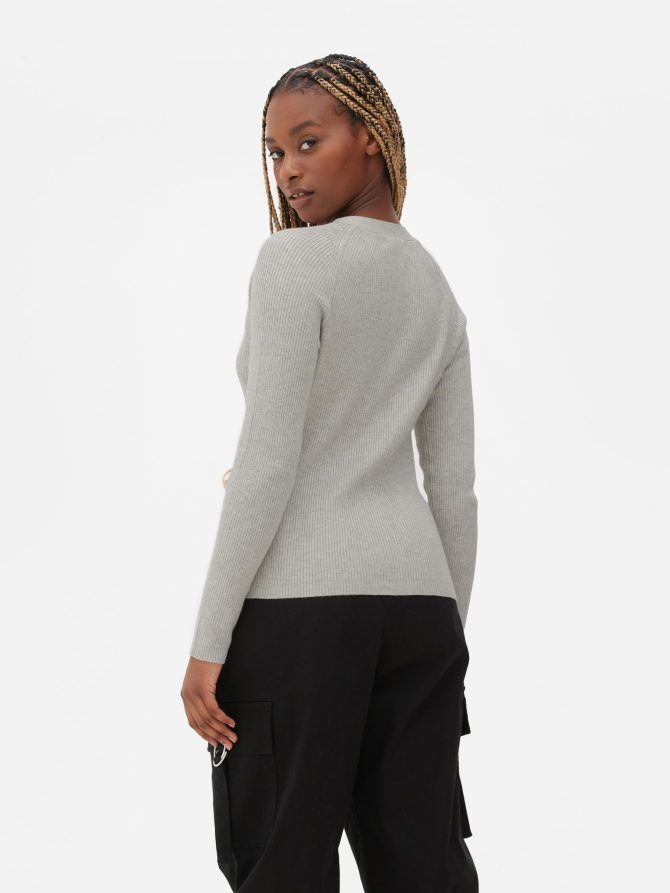 Ribbed V-neck Cardigan - Image 4