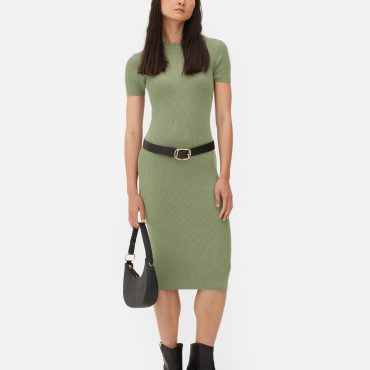 Ribbed Short Sleeve Knit Midi Dress