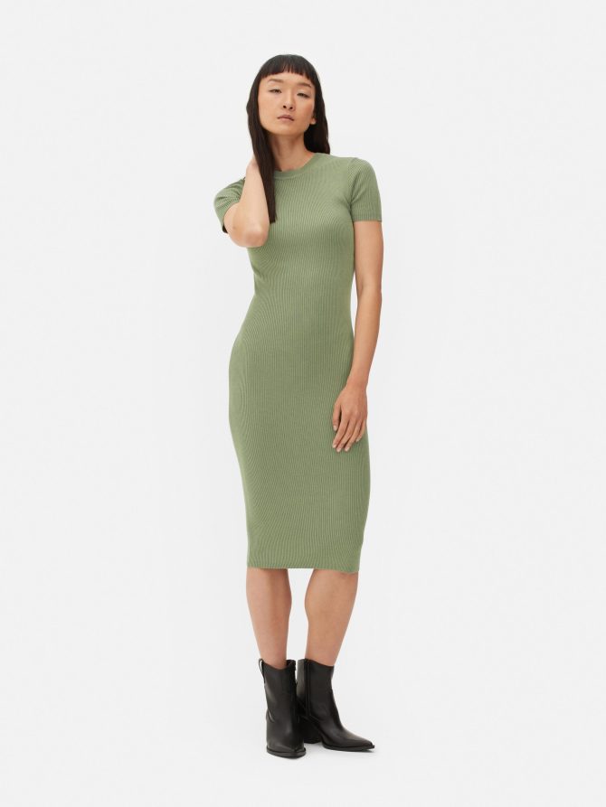 Ribbed Short Sleeve Knit Midi Dress - Image 2