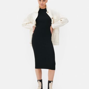 Ribbed Short Sleeve Knit Midi Dress