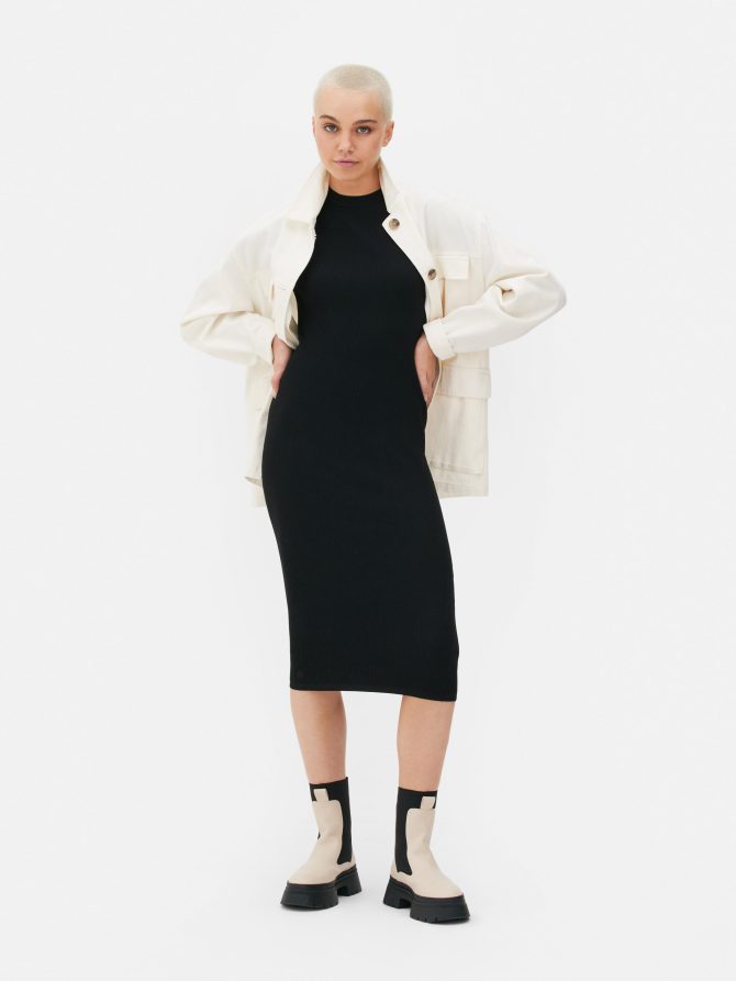 Ribbed Short Sleeve Knit Midi Dress