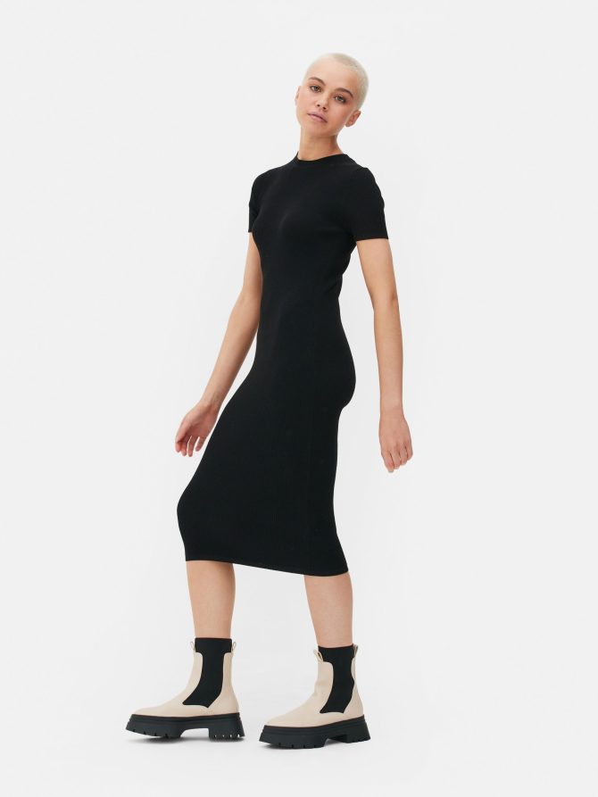 Ribbed Short Sleeve Knit Midi Dress - Image 2
