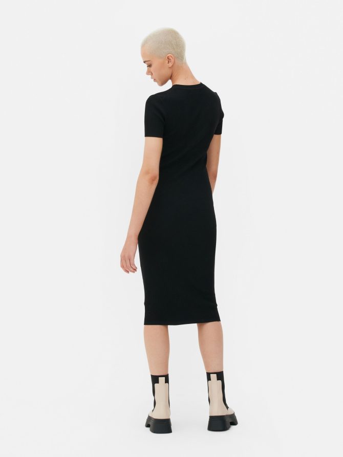 Ribbed Short Sleeve Knit Midi Dress - Image 4