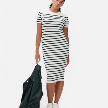 Ribbed Short Sleeve Knit Midi Dress