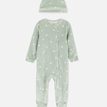 Velour Floral Sleeper & Hat Set