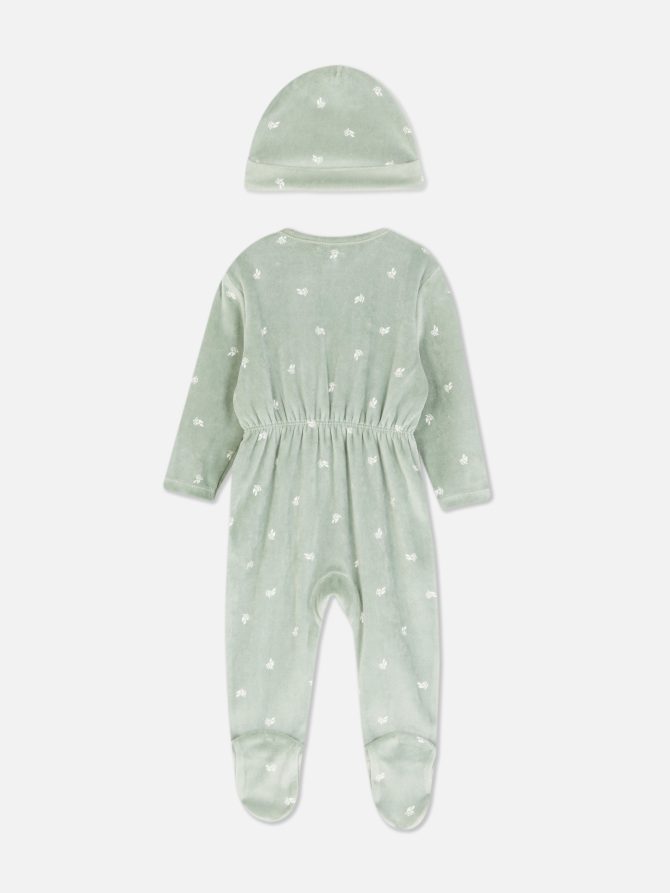 Velour Floral Sleeper & Hat Set - Image 2