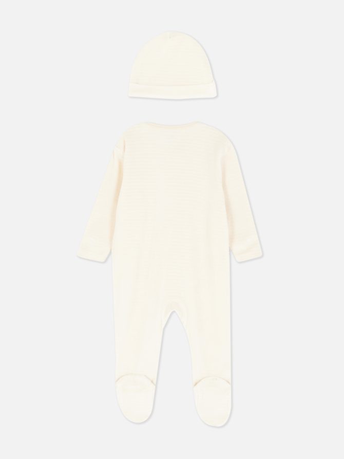 Velour Embroidered Sleeper and Hat Set - Image 2