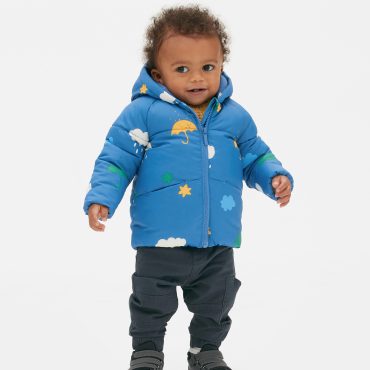 Graphic Print Hooded Puffer Jacket