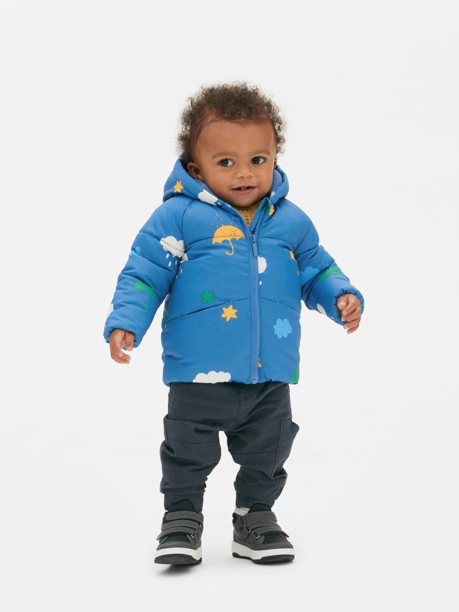 Graphic Print Hooded Puffer Jacket
