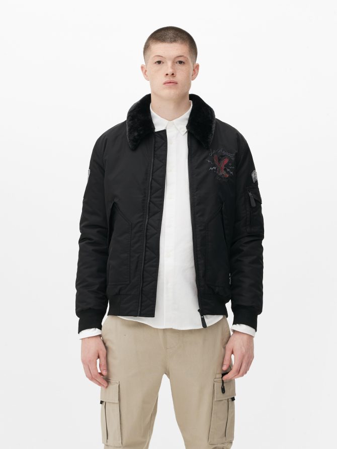 The Stronghold Fleece Collar Bomber Jacket - Image 2