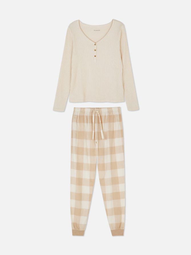 Check Bottom Long Sleeve Pajamas