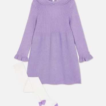 Metallic Knit Dress and Tights Set