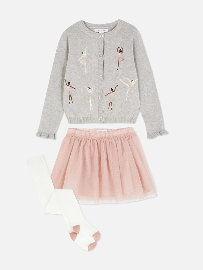 Ballerina Cardigan, Tutu Skirt and Tights Set