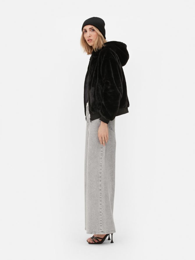 Faux Fur Zip Through Hoodie